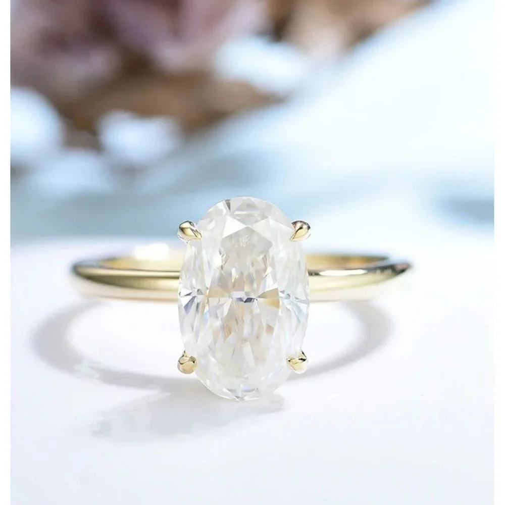 Certified 3ct. t.w. Moissanite Diamond Oval Crushed Ice 10K Yellow Gold Ring NEW